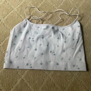 white tank top w/ blue flowers